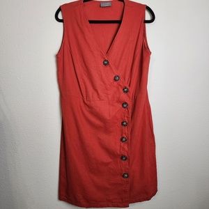 Red Orange Linen Wrap Column Sleeveless Dress Size L/XL